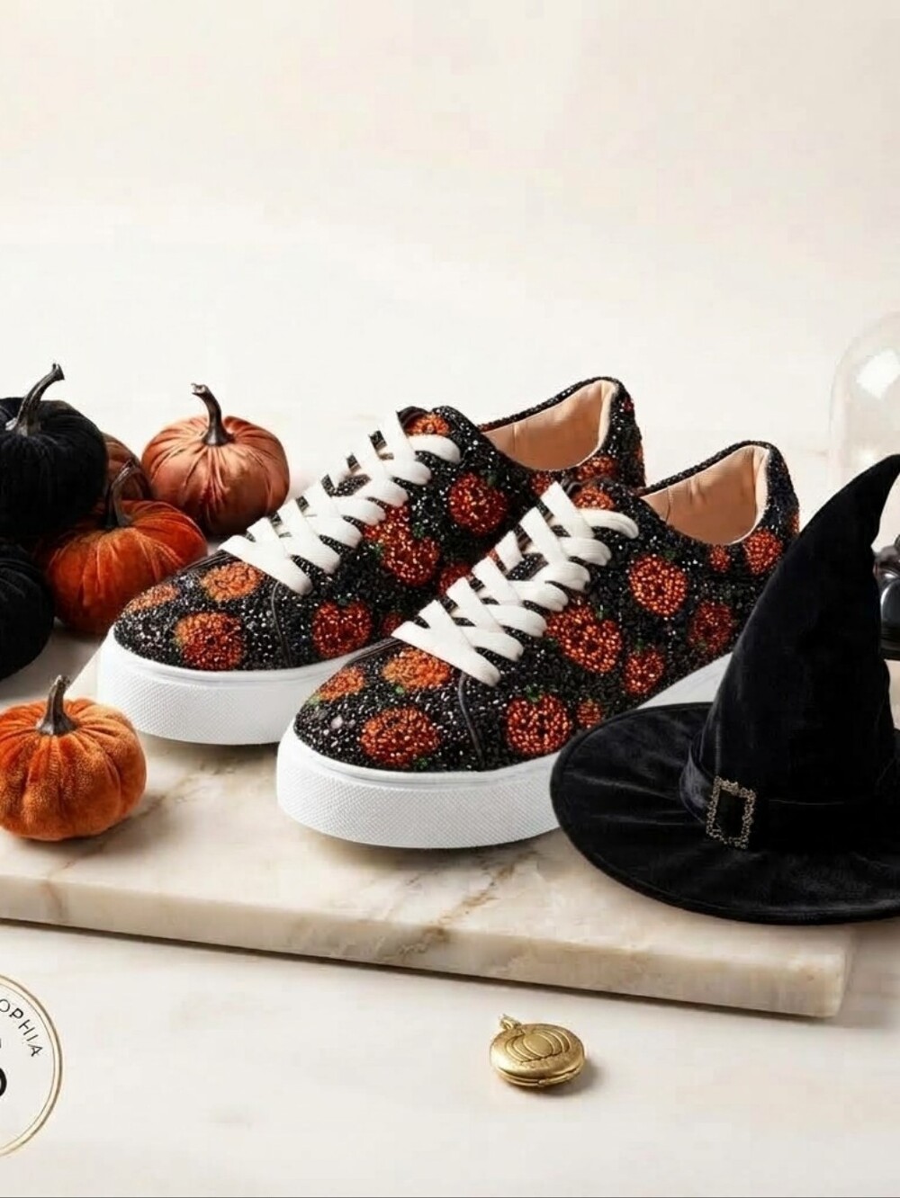 NWT Betsey Johnson Sidny Black Pumpkin Rhinestone Platform Sneakers Size 6.5